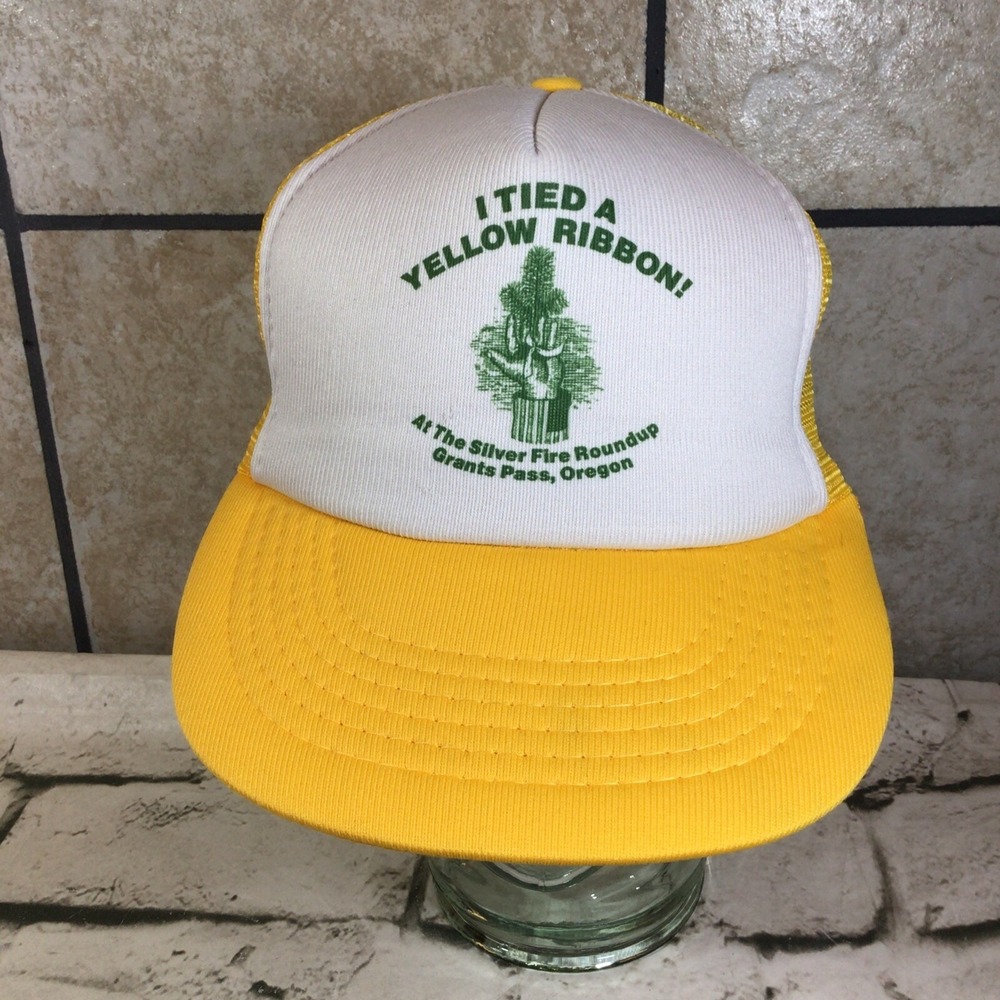 Vintage Trucker Hat I Tied A Yellow Ribbon! Yellow Snapback Cap Grants Pass OR